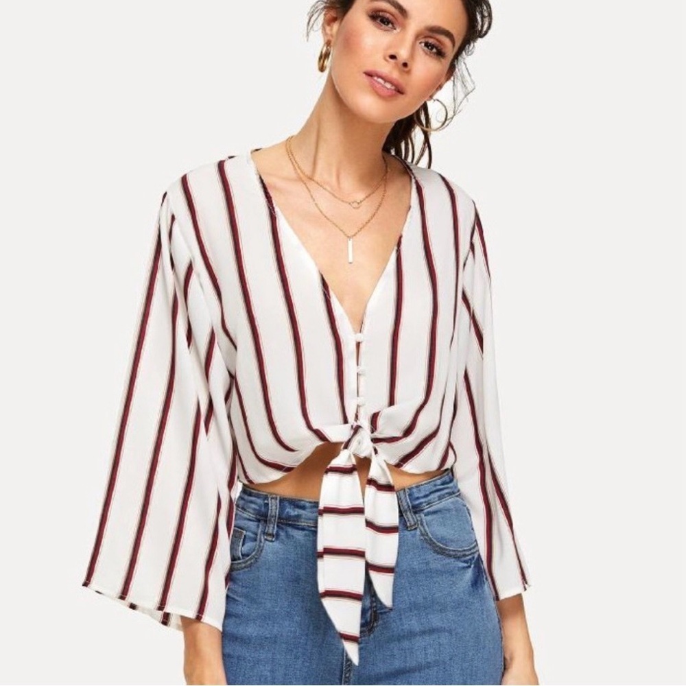 Forever 21 Pinstripe Front Tie Blouse
